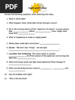 Simple Light and Color Worksheet (Bill Nye)