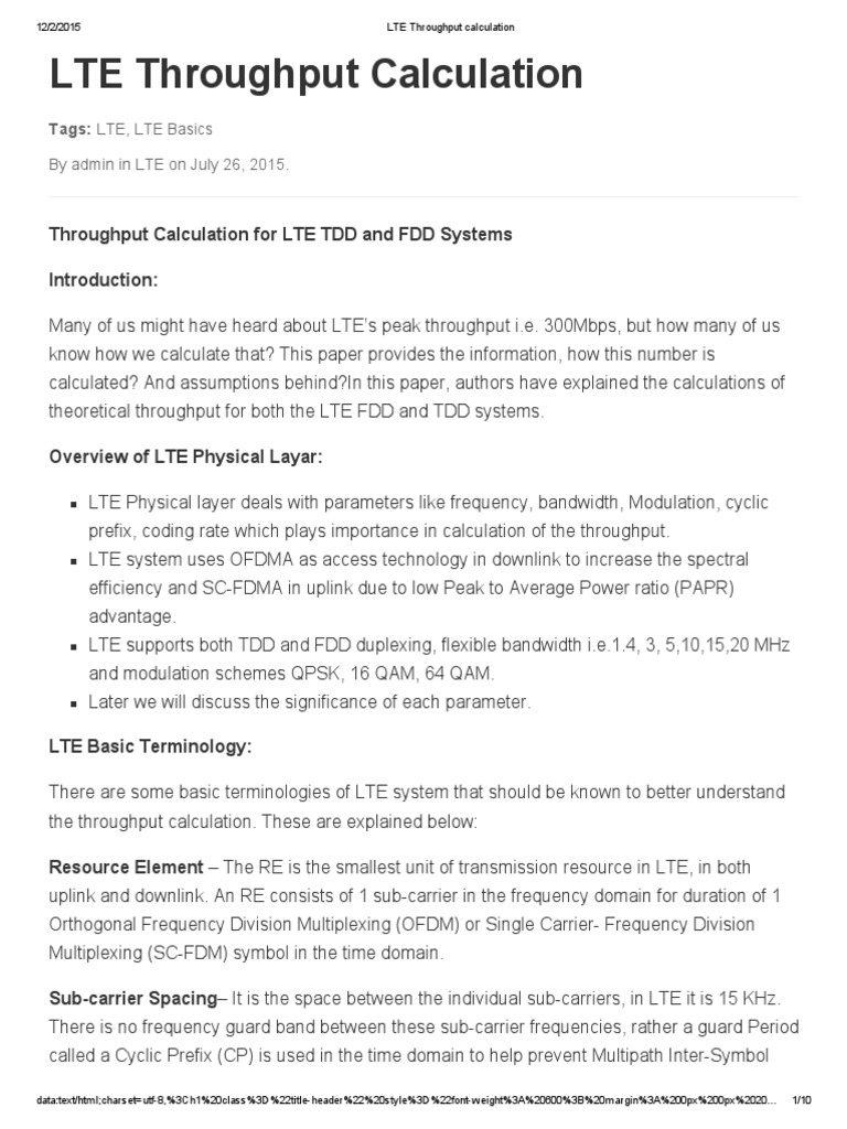 LTE Throughput Calculation PDF | PDF | Technology & Engineering