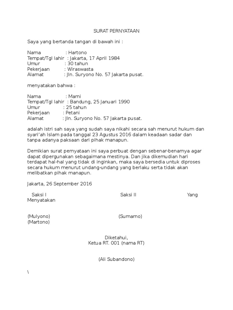 Surat Pernyataan Nikah Siri Di atas sudah ada beberapa contoh surat undangan pernikahan yang terisi dengan nama pengantin.
