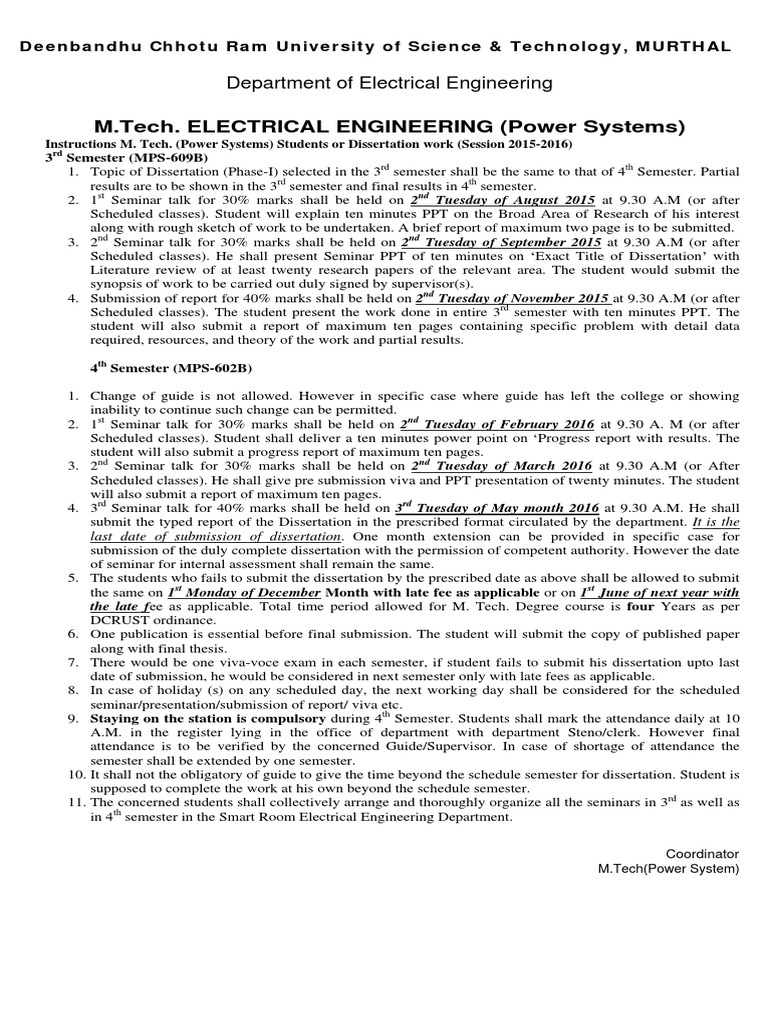 Instruction M Tech PS Students 2015-2016 | PDF | Thesis | Academia