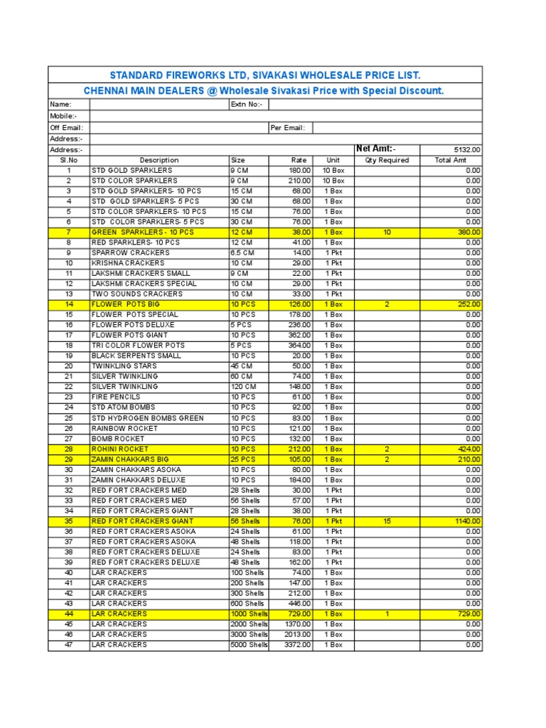 Sivakasi Wholesale Fireworks Price List | PDF | Nature