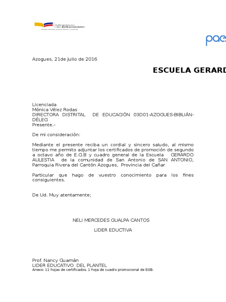 Certificados de Promoción Escolar EGB | PDF