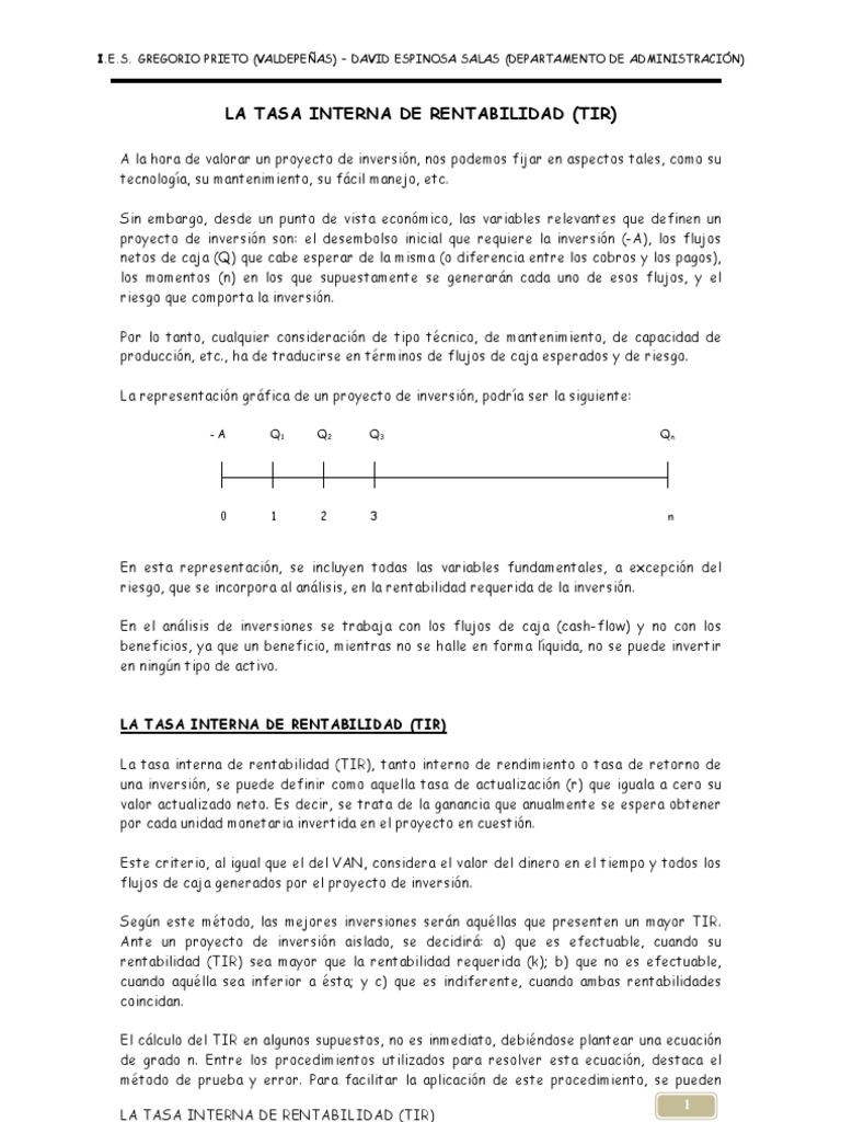 Cálculo y Análisis de la TIR | PDF | Beneficio (economía) | Economias