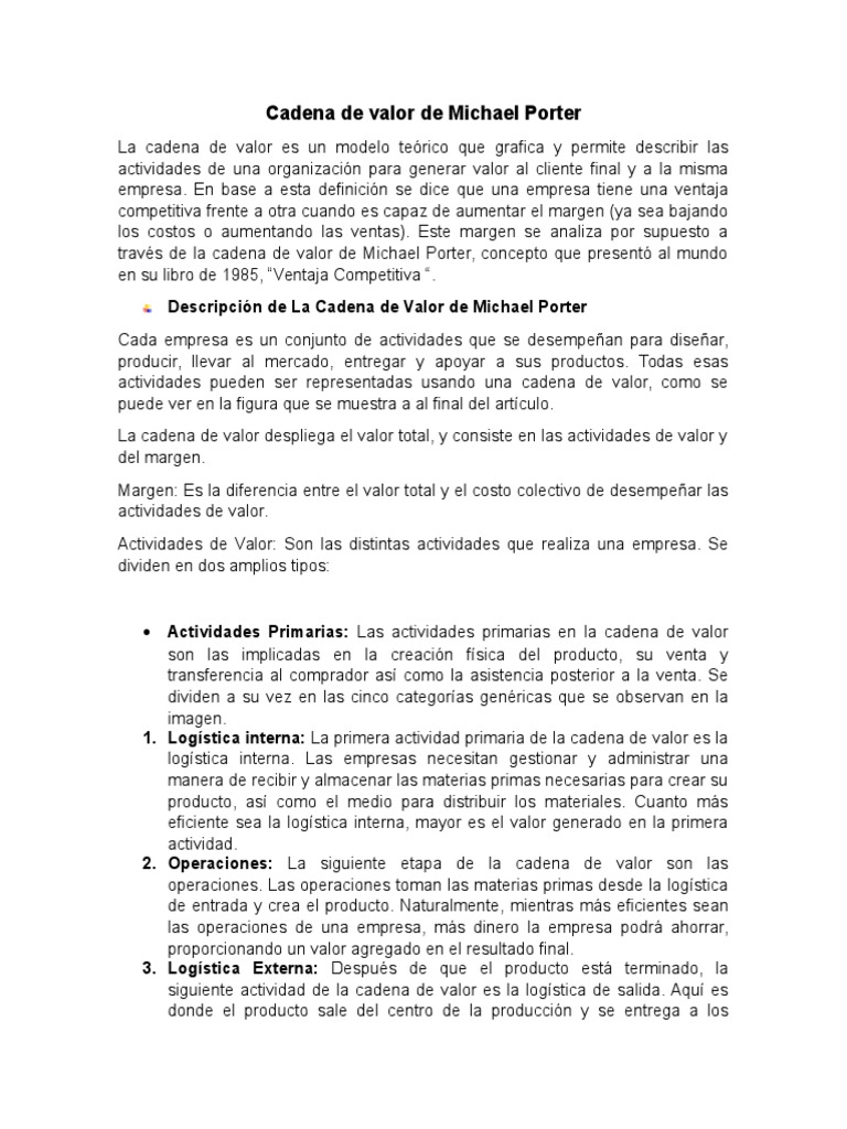 Cadena de Valor de Michael Porter | PDF