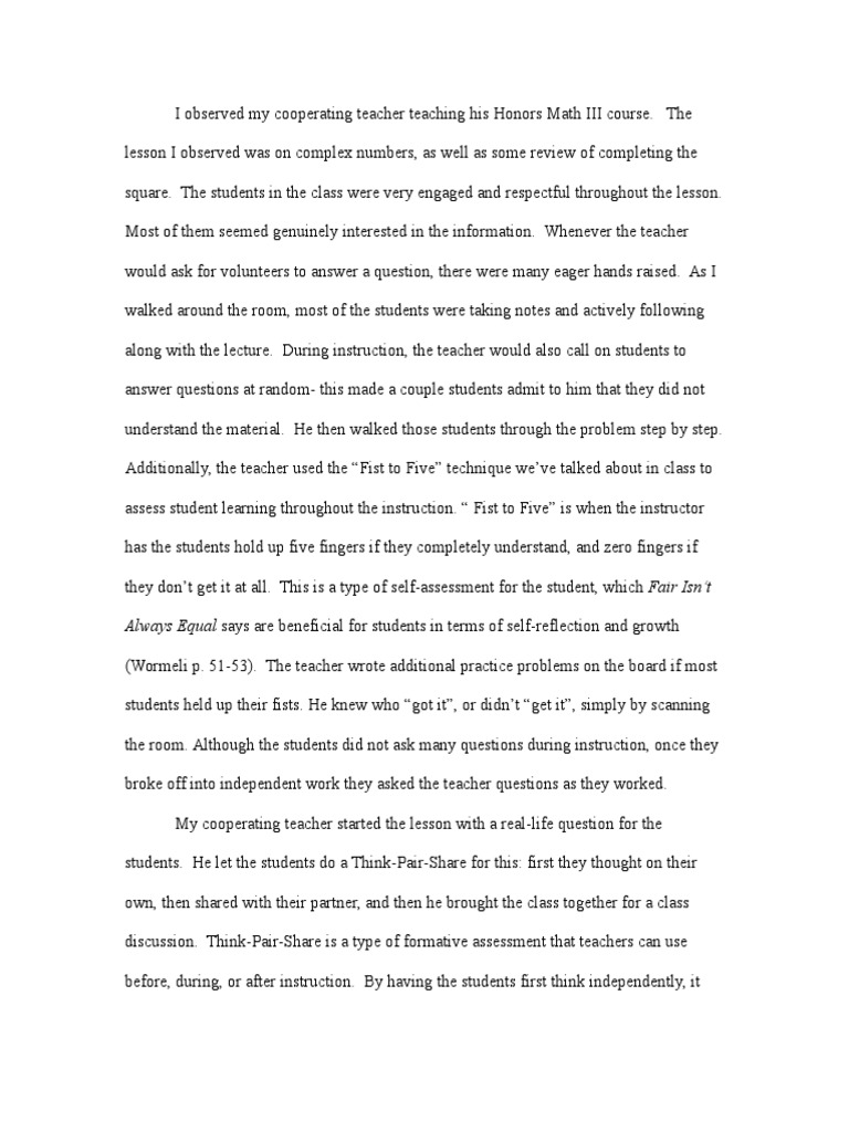 Classroom Observation Journal 1 | PDF | Teachers | Education Theory