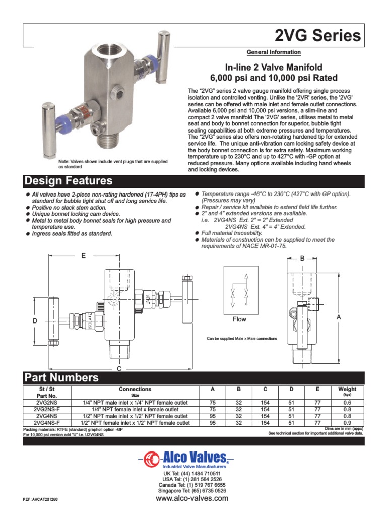 ALCO 2VG Valves | PDF | Valve | Manufactured Goods