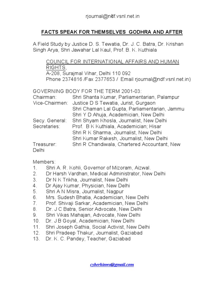 Godhra Riots Justice Tewatia Report PDF IndiaPakistan Relations