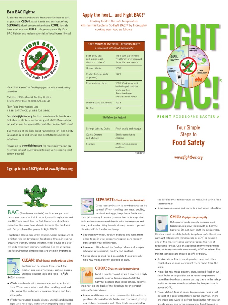 Fight BAC! Four Steps to Food Safety | PDF | Refrigerator | Refrigeration