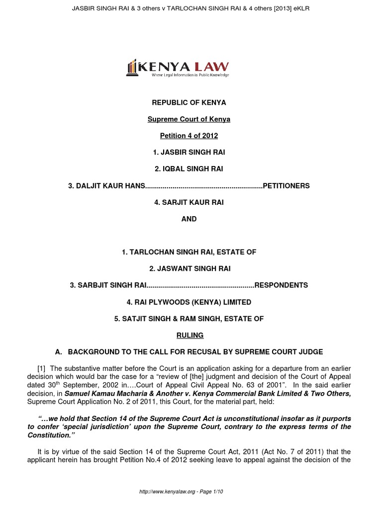 Petition 4 of 2012 pdf Judicial Disqualification Supreme Court Of 