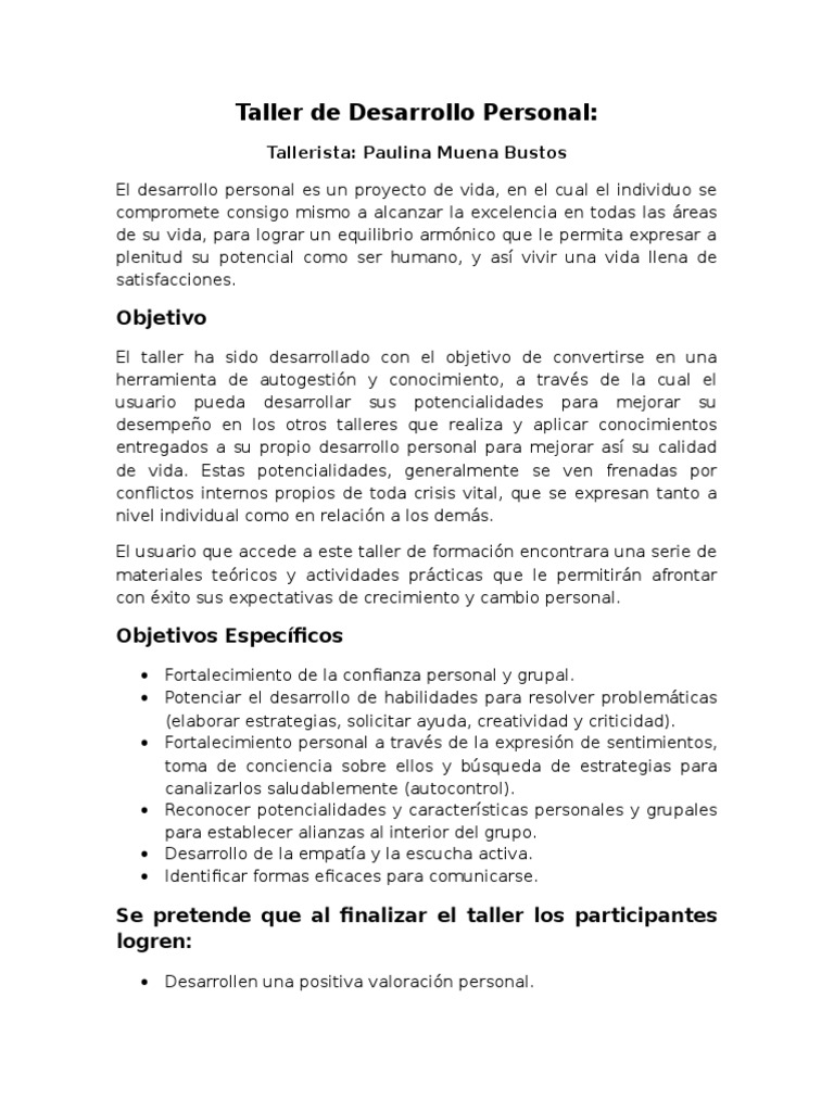 Taller de Desarrollo Personal | PDF | Desarrollo personal | Motivación