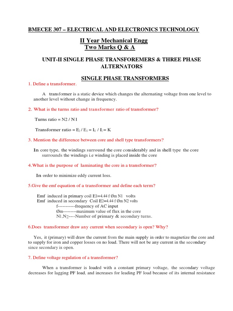 Analysis of Electrical Concepts Related to SinglePhase Transformers, ThreePhase Alternators