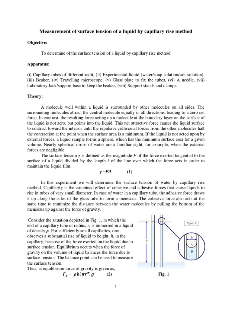 Surface Tension via Capillary Rise Method | PDF | Surface Tension | Liquids