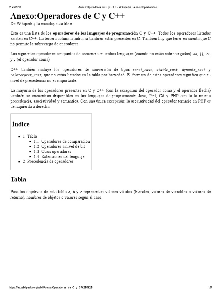 Operadores en C y C++ | PDF | C ++ | Puntero (Programación de computadora)