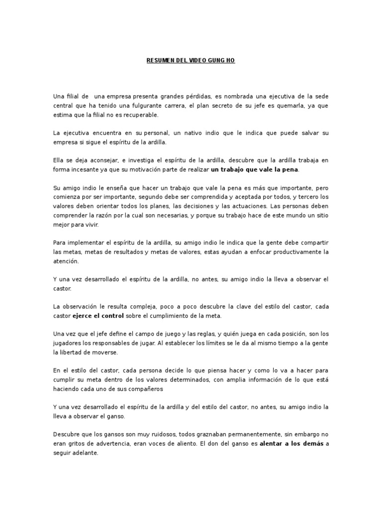 Resumen Del Video Gung Ho Castor Toma de decisiones