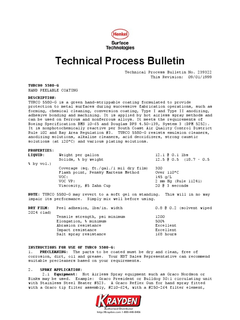 Henkel Turco 5580g Technical Data Sheet Industrial Processes Materials