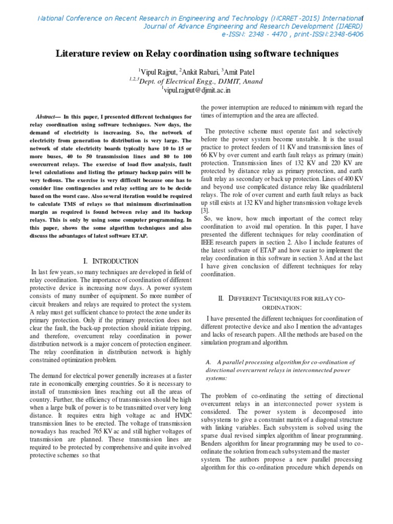 Literature Review On Relay Coordination Using Software Techniques PDF