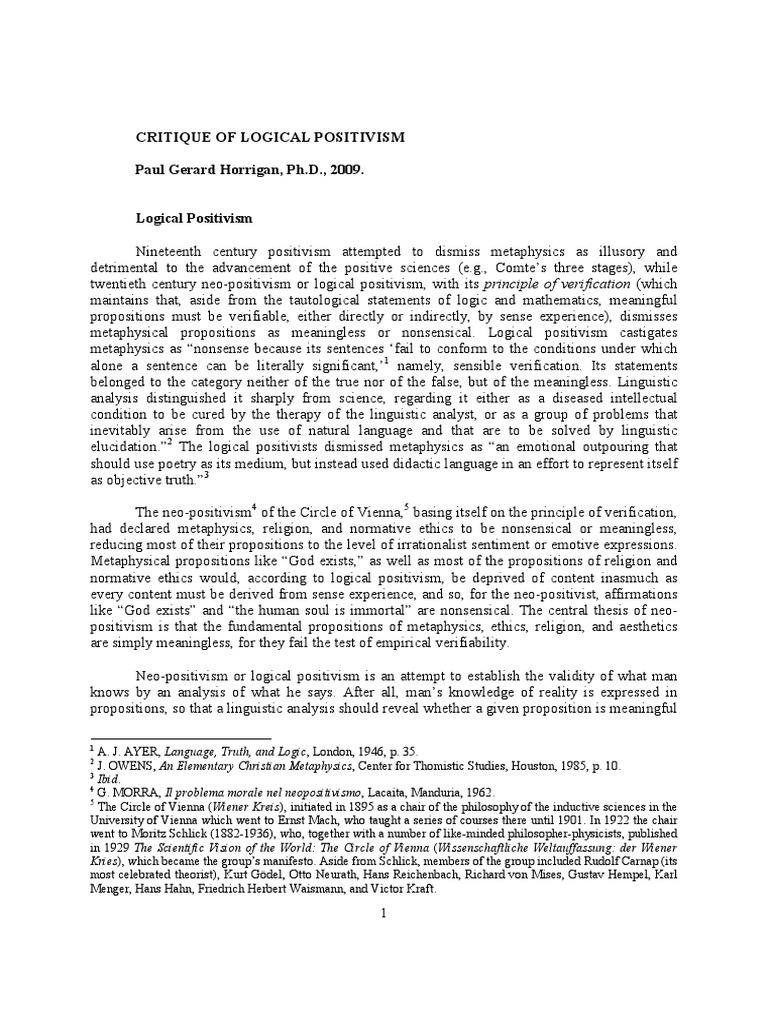 Critique of Logical Positivism PDF Contemporary Philosophy