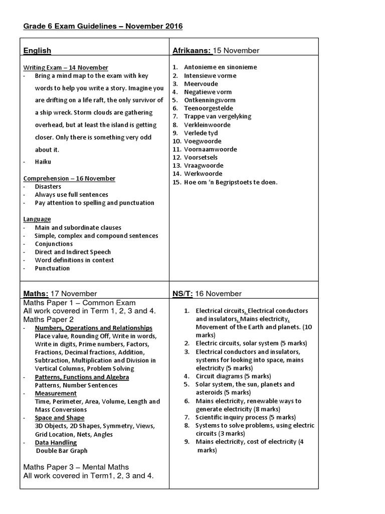 grade 6 exam guidelines 2016 pdf sentence linguistics fraction mathematics