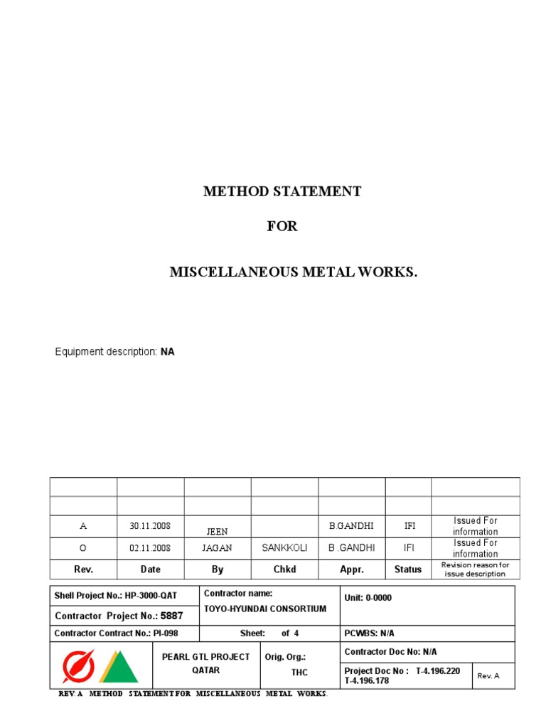 Method Statement for Metal Works | PDF | Galvanization | Welding