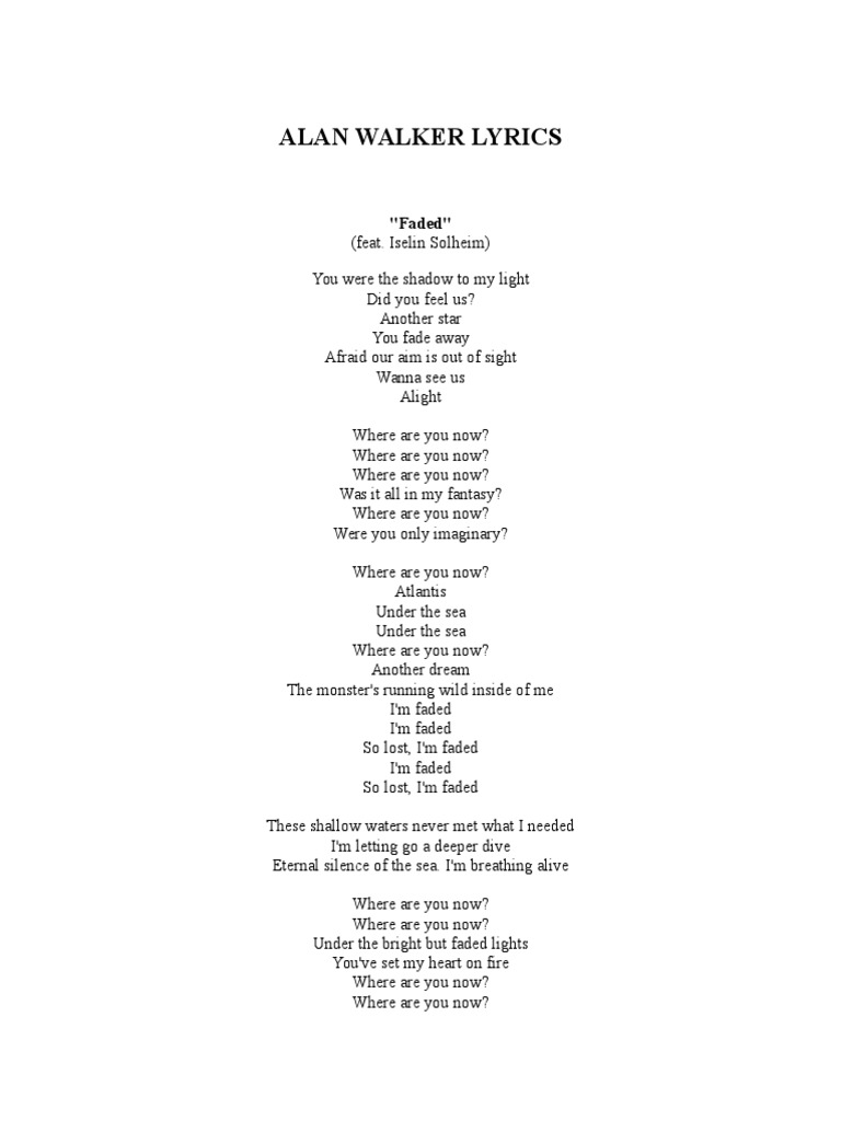 Alan Walker - Faded Lyrics | PDF