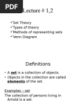 Lecture # 1,2: Set Theory Types of Theory Methods of Representing Sets Venn Diagram