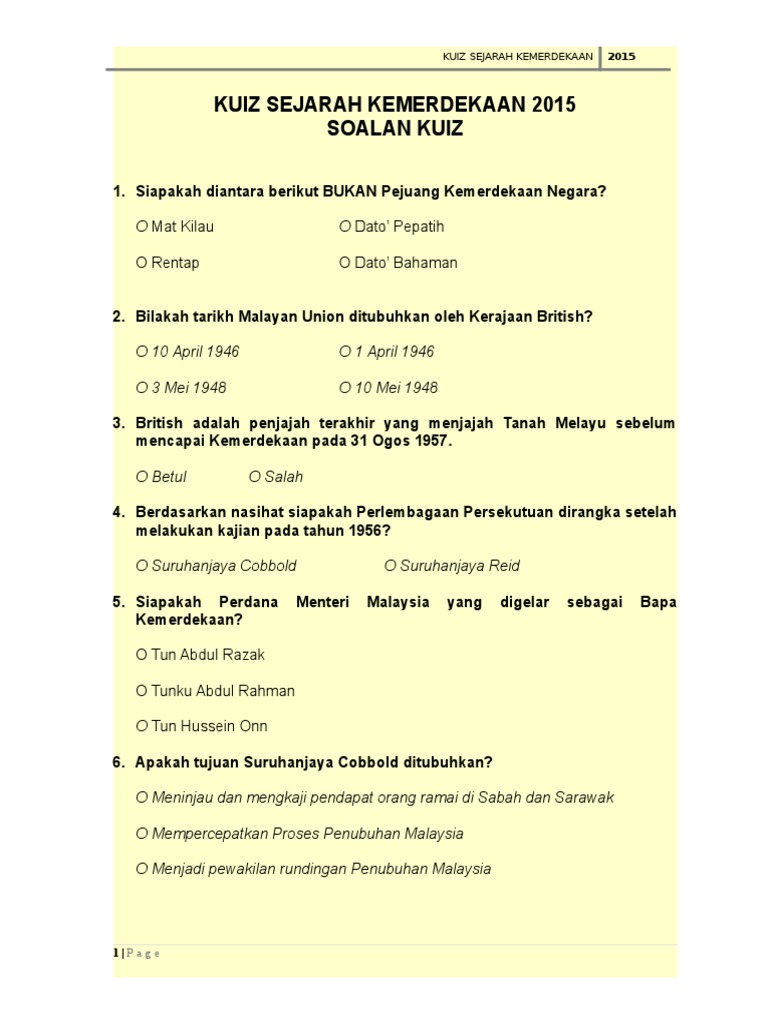 Kuiz Sejarah Pdf