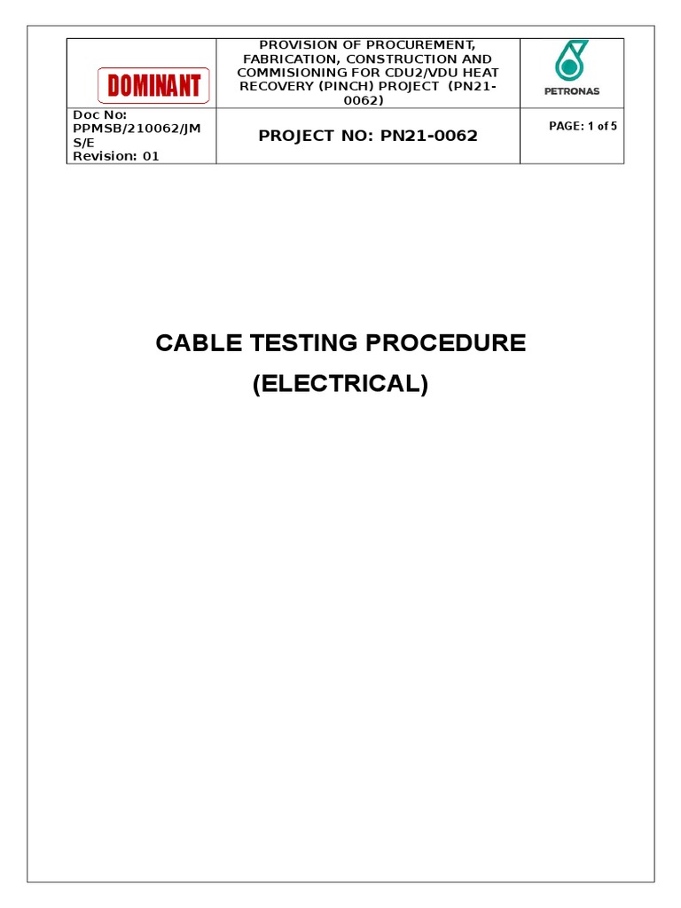 Cable Testing Procedure Elect Personal Protective Equipment
