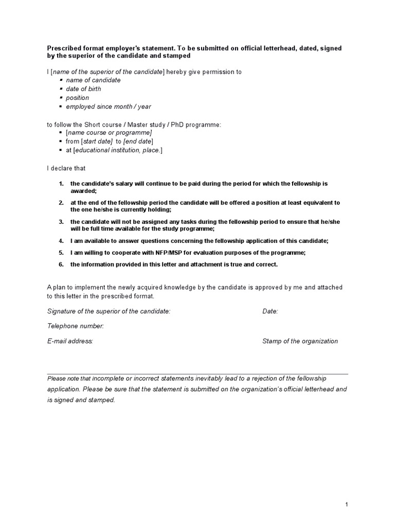 Format Employers' Statement | PDF | Career & Growth | Finance & Money ...