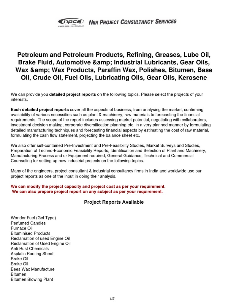 [NIIR] Project List for Petroleum and Petroleum Products, Refining