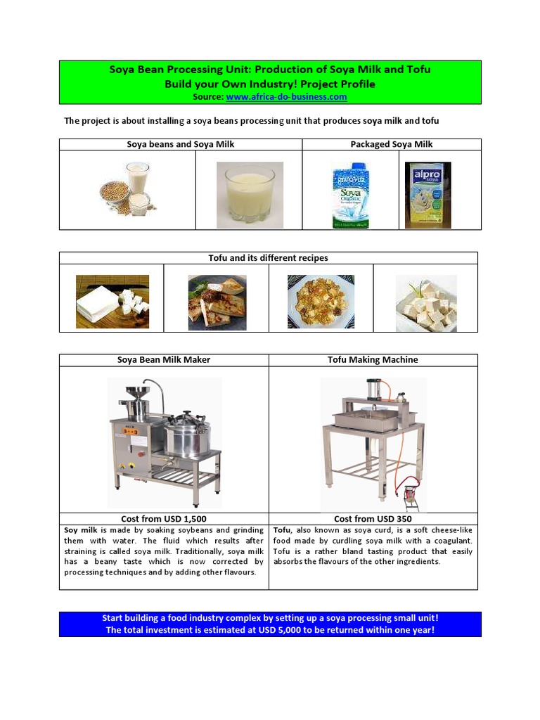 Soya Milk and Tofu Production Guide | PDF | Soy Milk | Soybean
