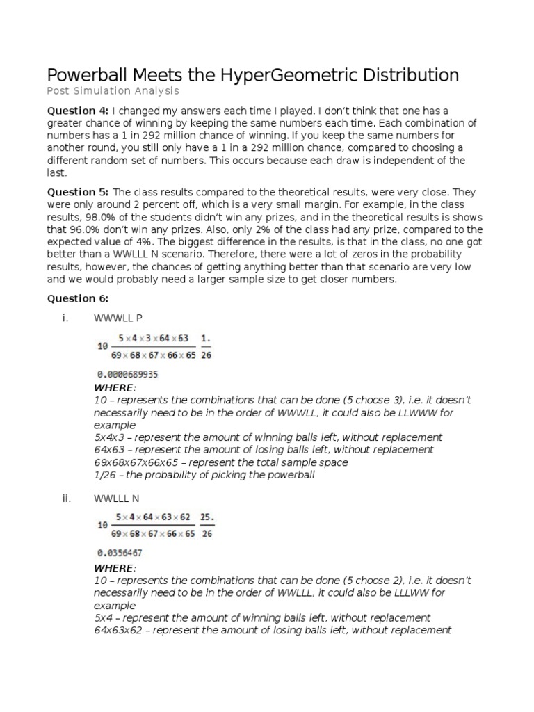 Powerball Odds and Hypergeometric Analysis | PDF | Powerball | Lottery