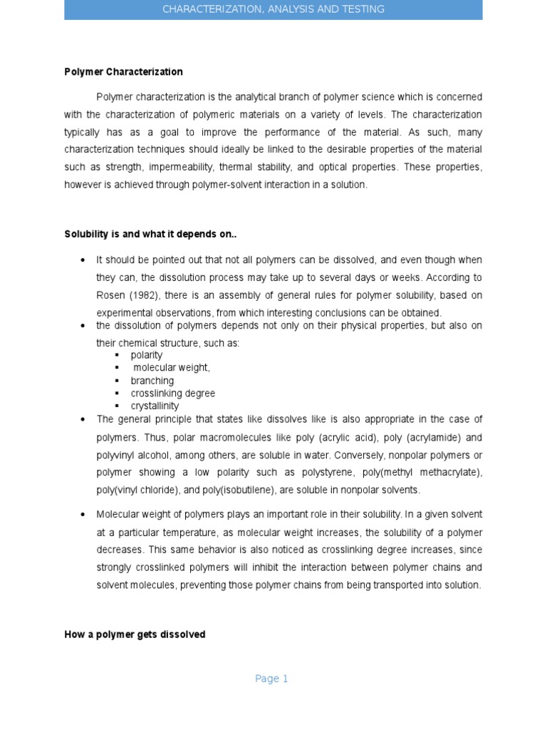 Polymer Characterization Pdf : Synthesis and Characterization of ...