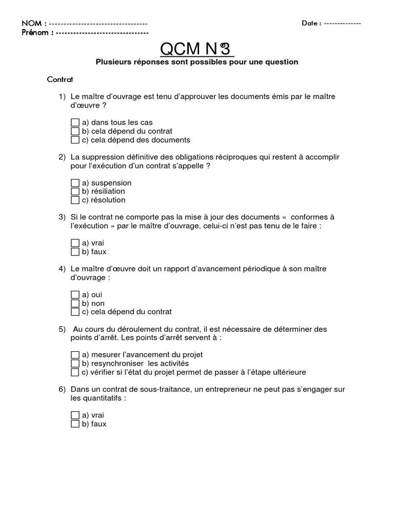 QCM PDF Management de la qualité Planification QCM PDF Management de la qualité Planification