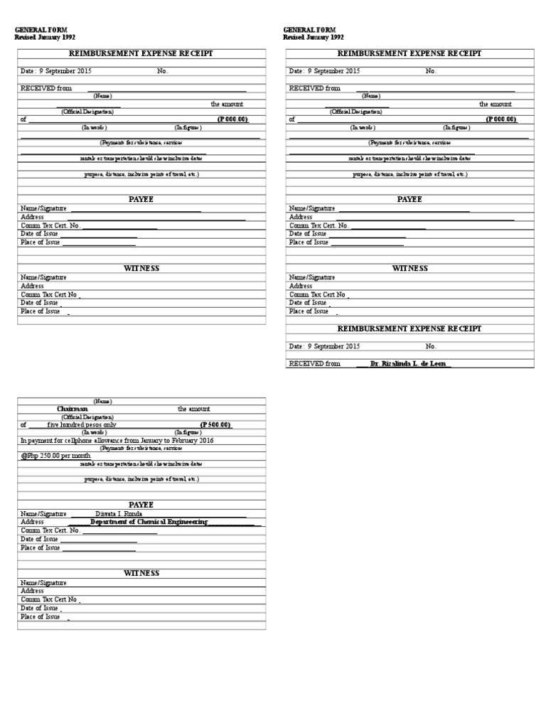 Reimbursement Expense Receipt Reimbursement Expense Receipt | PDF