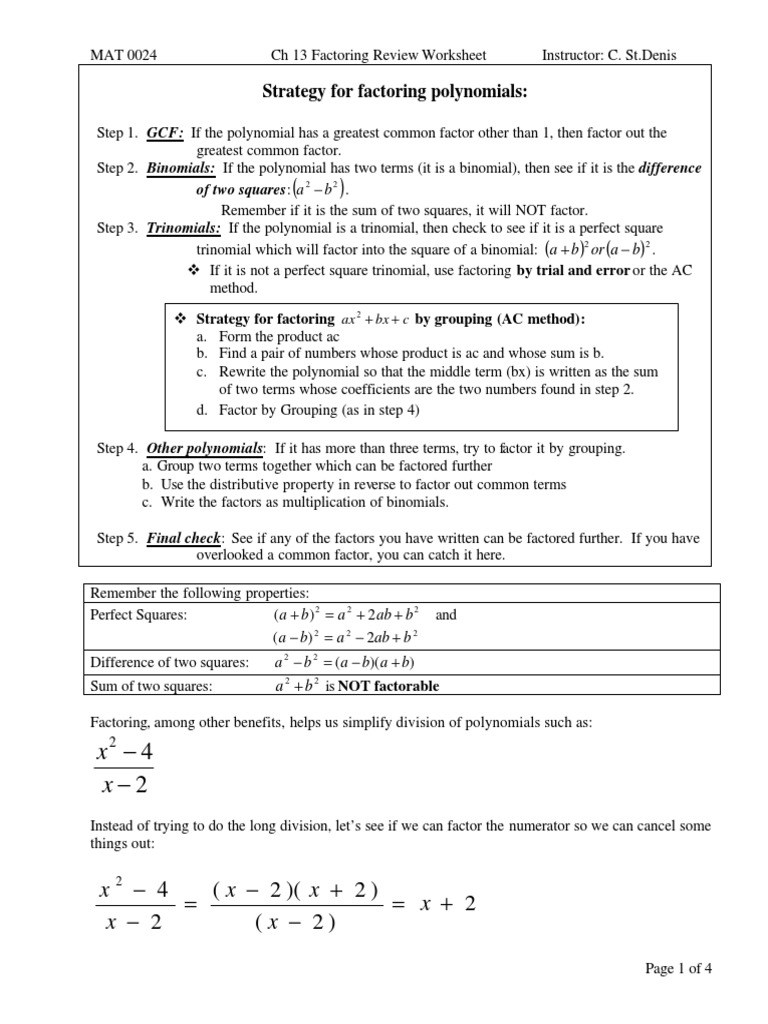 Factoring Review Worksheet Factorization Algorithms