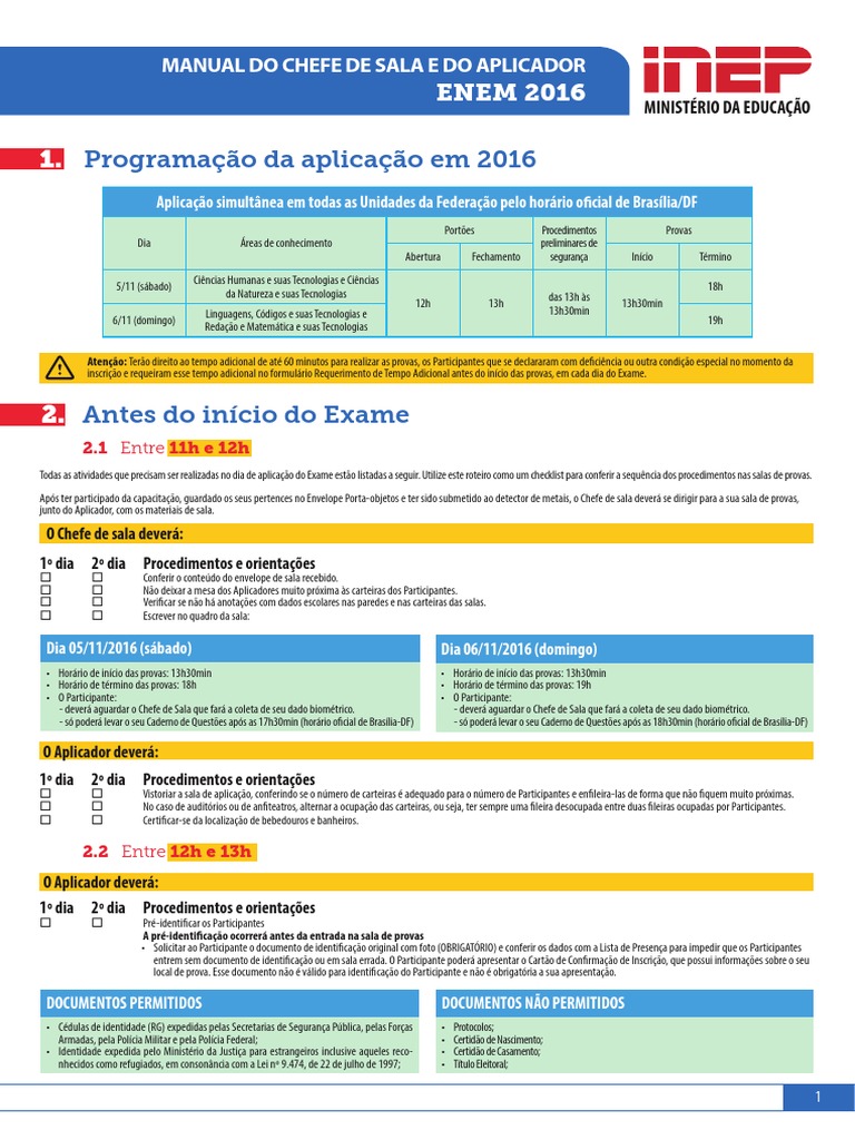 Manual Do Chefe De Sala E Do Aplicador Enem 2021