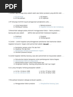 contoh soal pelaku ekonomi dan jawabannya