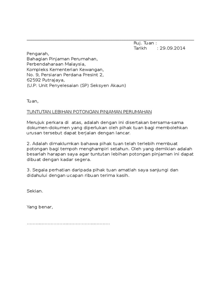 Contoh Surat Bantuan Kewangan Pengajian