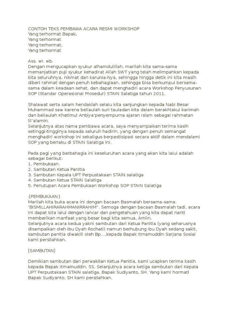 Contoh Teks Pembawa Acara Resmi Workshop