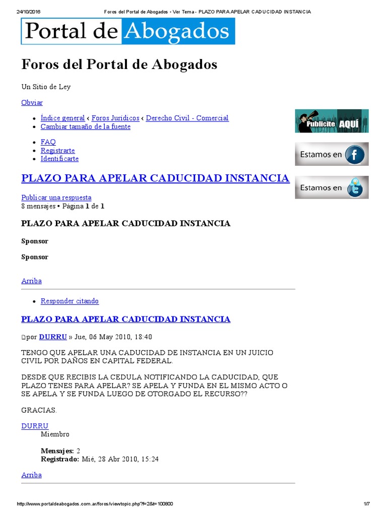 Foros Del Portal de Abogados - Ver Tema - Plazo para Apelar Caducidad