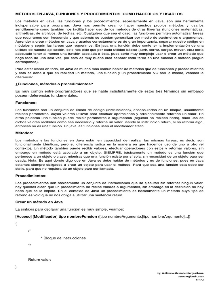 Unidad 2 - Funciones Métodos y Procedimientos PDF | PDF | Java ...