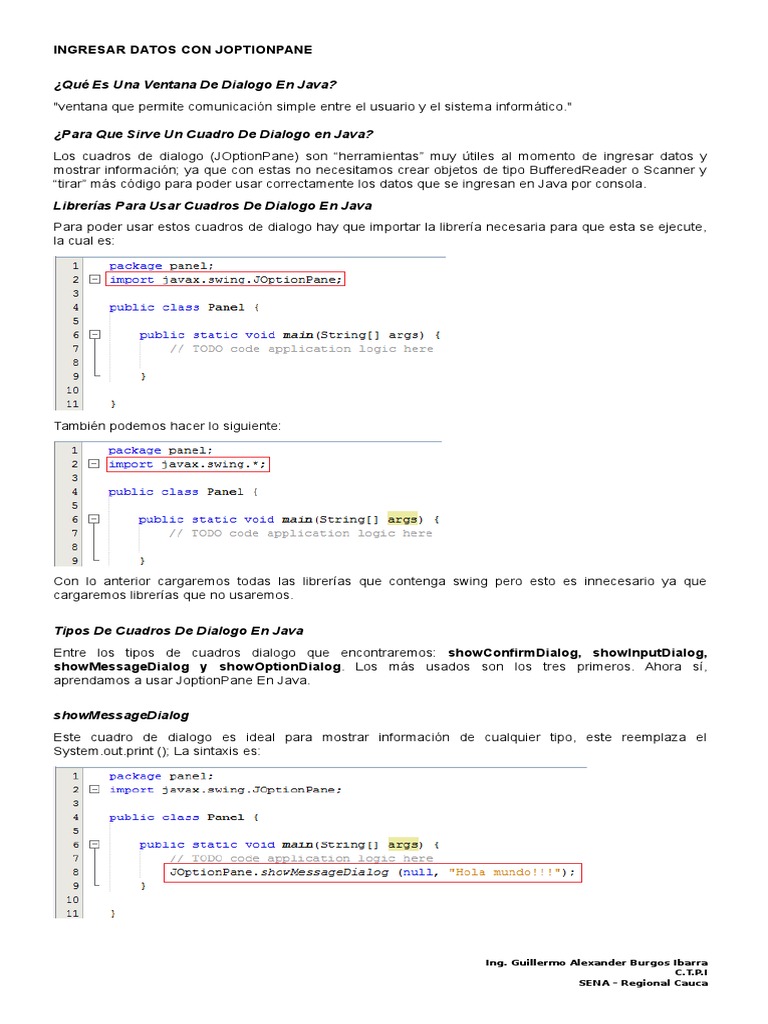 Ingresar Datos Con Joptionpane | PDF | Java (lenguaje de programación ...