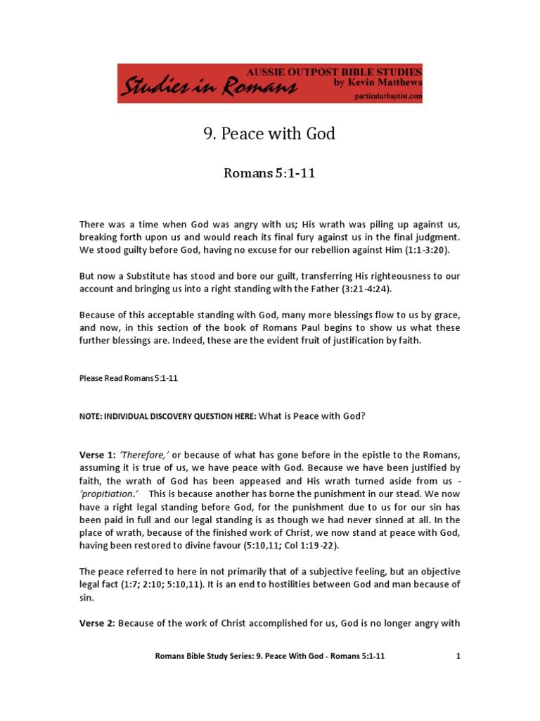 Romans Bible Study 9: Peace with God - Romans 5:1-11 | Epistle To The ...
