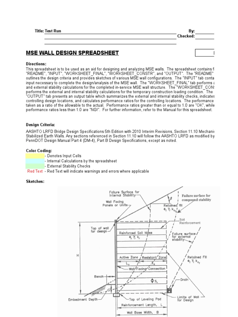 MSE Wall Design | PDF | Wall | Spreadsheet