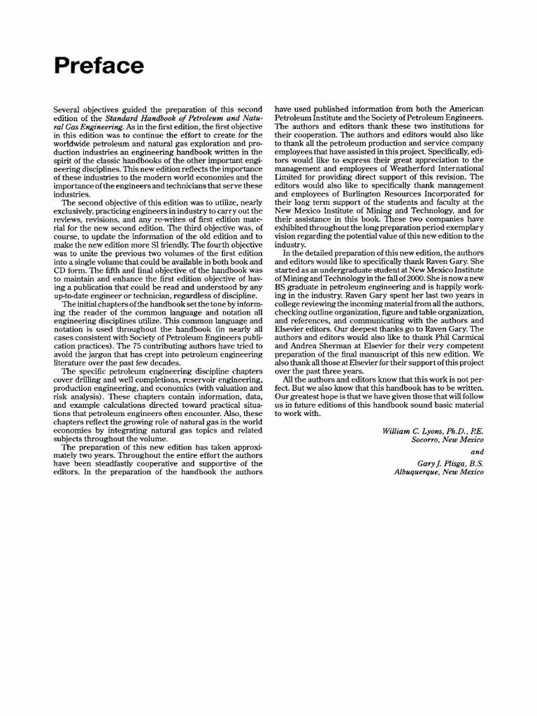 Preface: Standard Handbook of Petroleum and Natu-Ral Gas Engineering ...