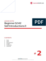 Beginner S2 #2 Self Introductions II: Lesson Notes