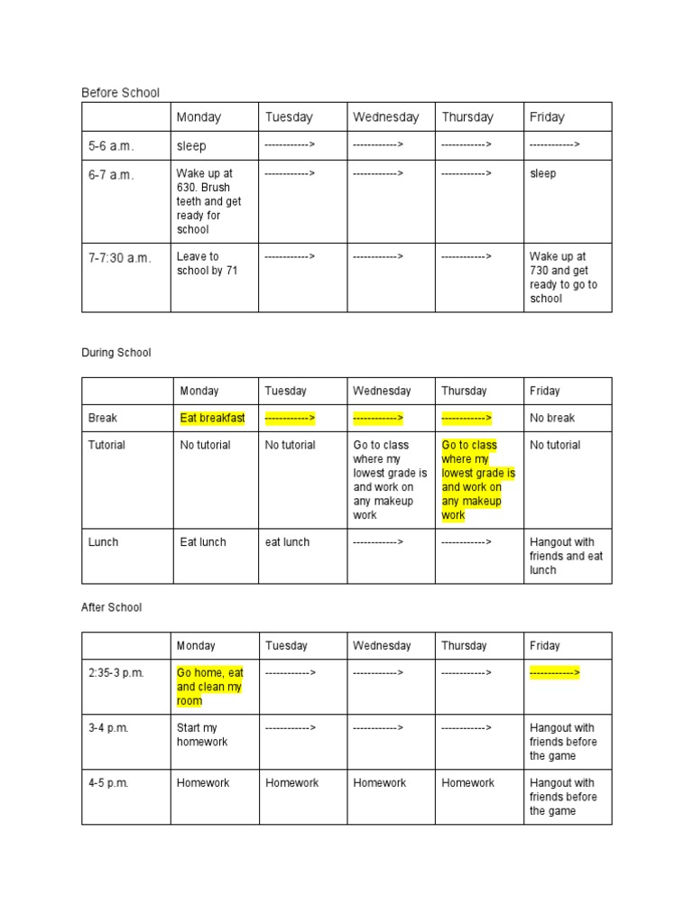 Daily School Routine Breakdown | PDF | Career & Growth