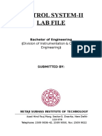 Control System-Ii Lab File: Bachelor of Engineering (Division of Instrumentation & Control