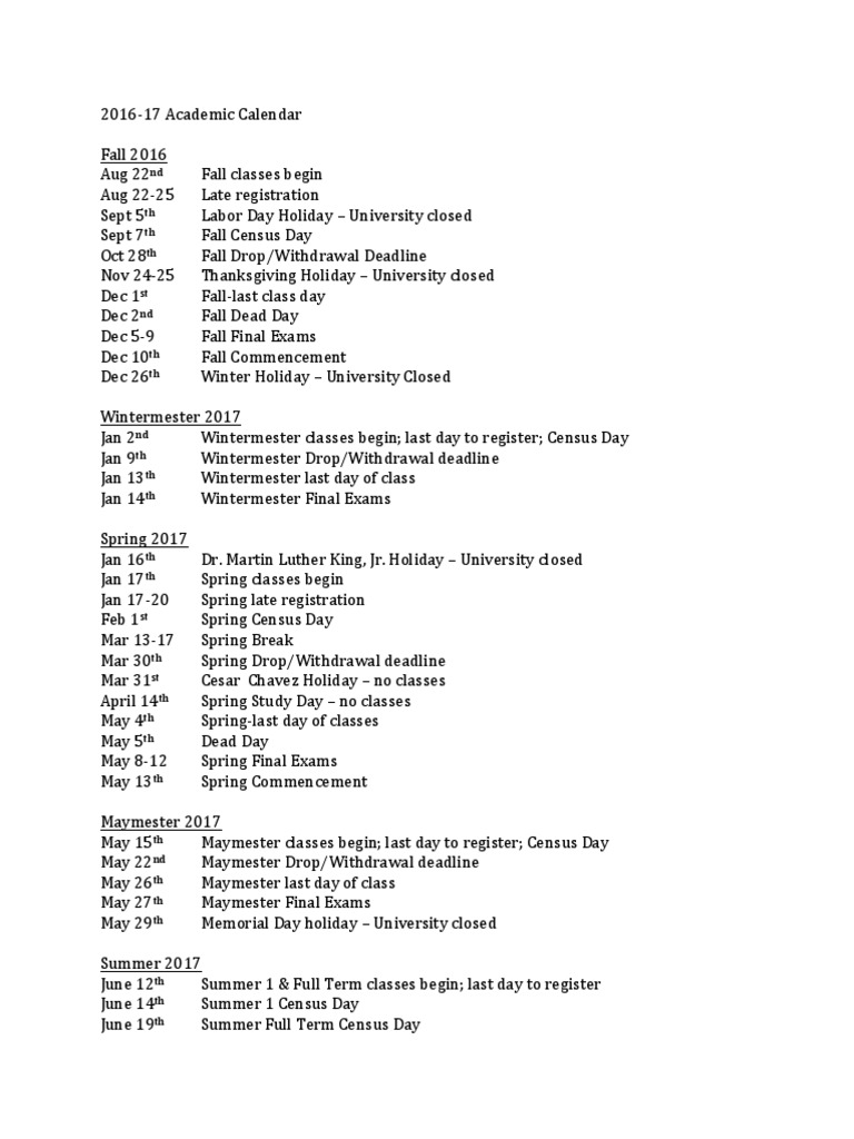 UTEP 201617 Academic Calendar PDF Academic Term Military Operations