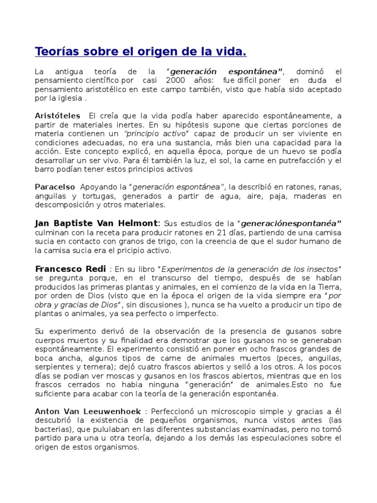 Teorías Sobre El Origen de La Vida | PDF